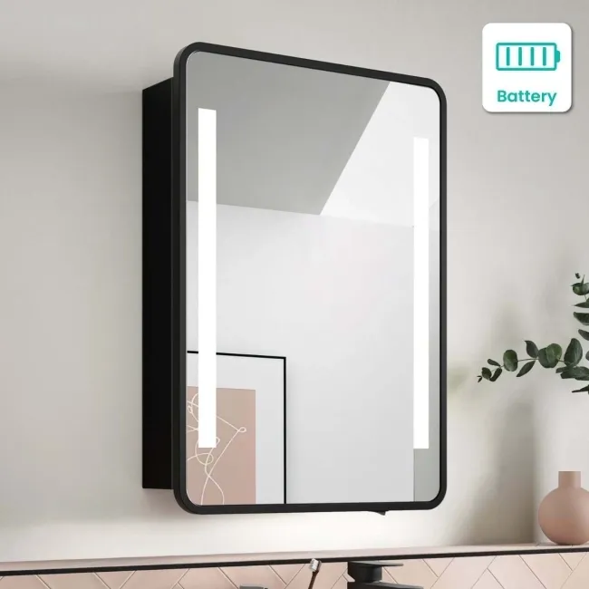 Olivia Battery Operated Black Framed Illuminated LED Mirror Cabinet 710x500mm