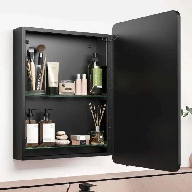 Olivia Battery Operated Black Framed Illuminated LED Mirror Cabinet 710x500mm