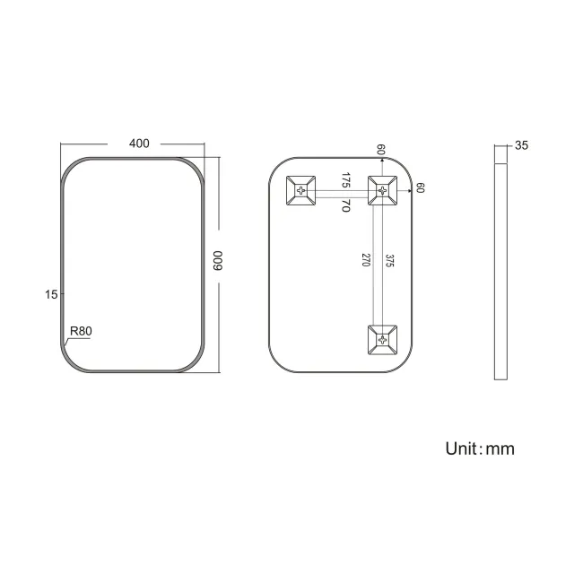 Olivia Brushed Brass Rectangular Bathroom Mirror 600x400mm