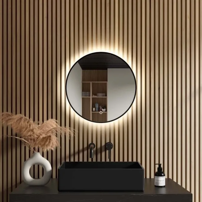 Mollie Black Framed Round Backlit llluminated LED Mirror 500mm