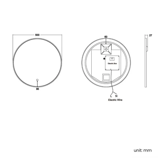 Mollie Black Framed Round Backlit llluminated LED Mirror 500mm