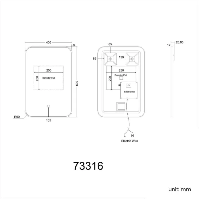 Olivia Brushed Brass Backlit llluminated LED Mirror 600x400mm