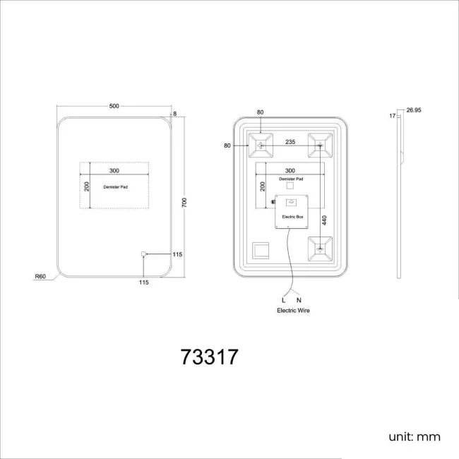 Olivia Brushed Brass Backlit llluminated LED Mirror 700x500mm