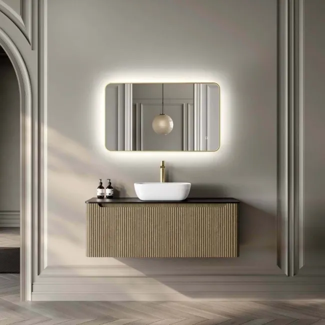 Olivia Brushed Brass Backlit llluminated LED Mirror 600x1000mm