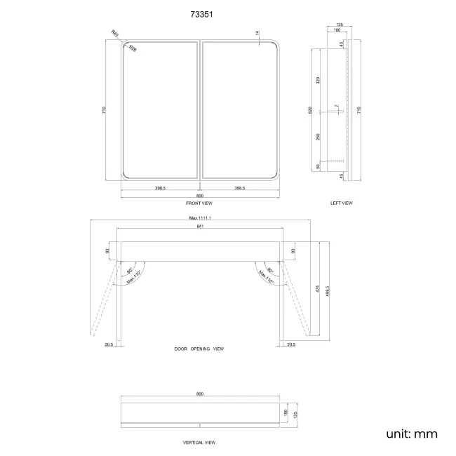 Olivia Matt Brass Mirror Cabinet 710x800mm