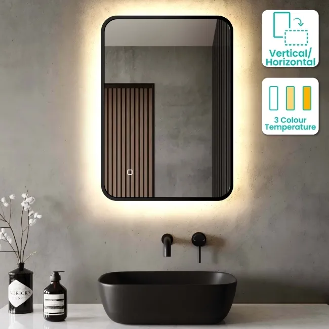 Mila Black Framed Backlit llluminated LED Mirror 700x500mm