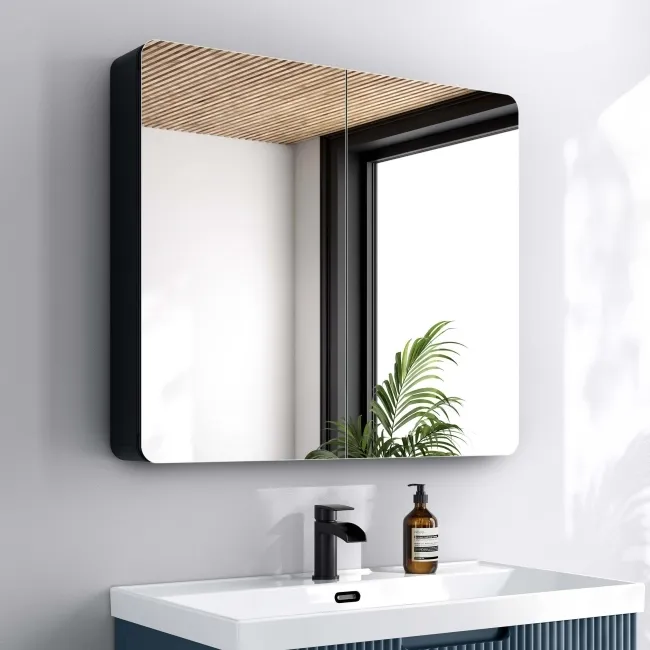 Aurora Matt Black Mirror Cabinet 700x800mm