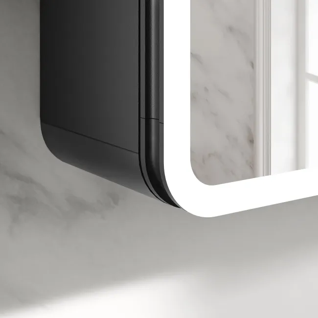 Aurora Matt Black Illuminated LED Mirror Cabinet 700x600mm