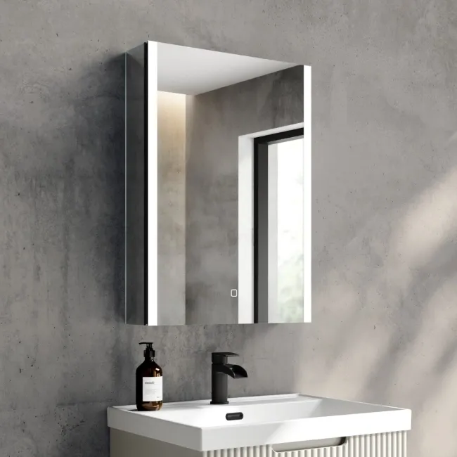 Selma Matt Black Illuminated LED Recessed Mirror Cabinet 700x500mm