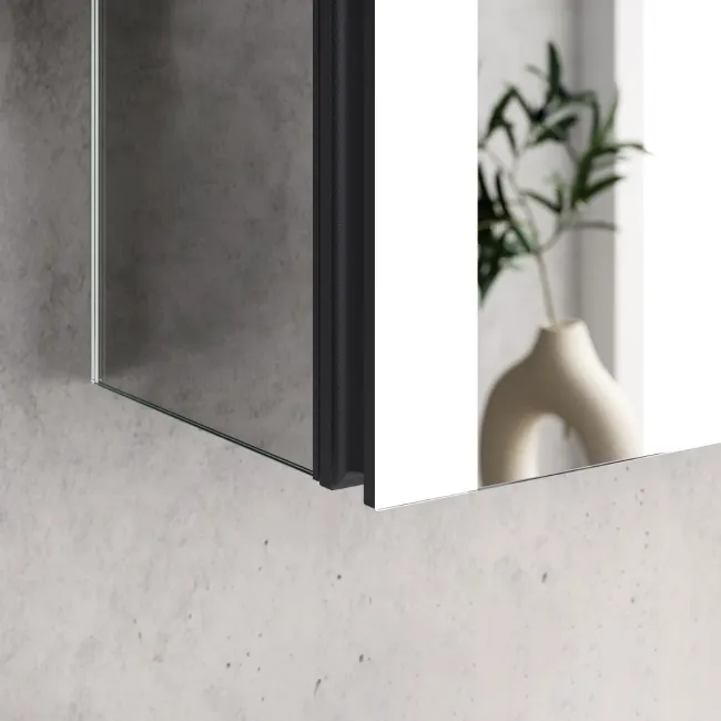 Selma Matt Black Illuminated LED Recessed Mirror Cabinet 700x600mm