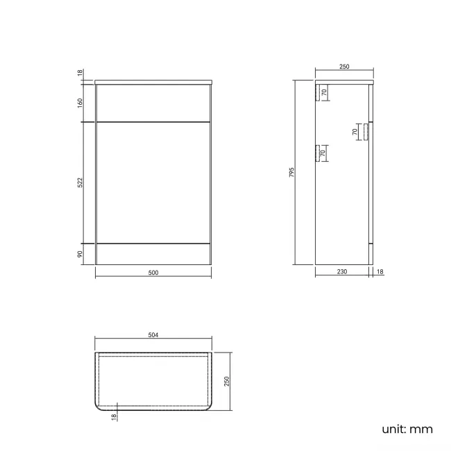 Curved Gloss White Slimline Back To Wall Toilet Unit 500mm
