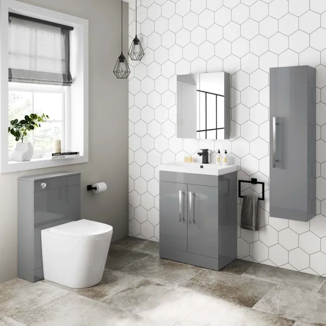 Avon & Trent Stone Grey Slimline Back To Wall Toilet Unit 500mm