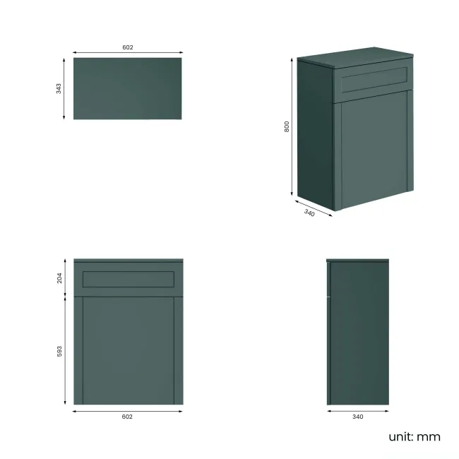 Capri Mystic Green Back To Wall Toilet Unit 600mm