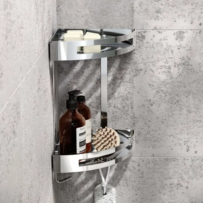 Ivy Chrome Double Corner Shower Basket