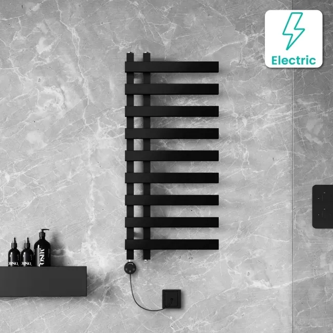 Palermo Electric Matt Black Designer Heated Towel Rail 1000x450mm