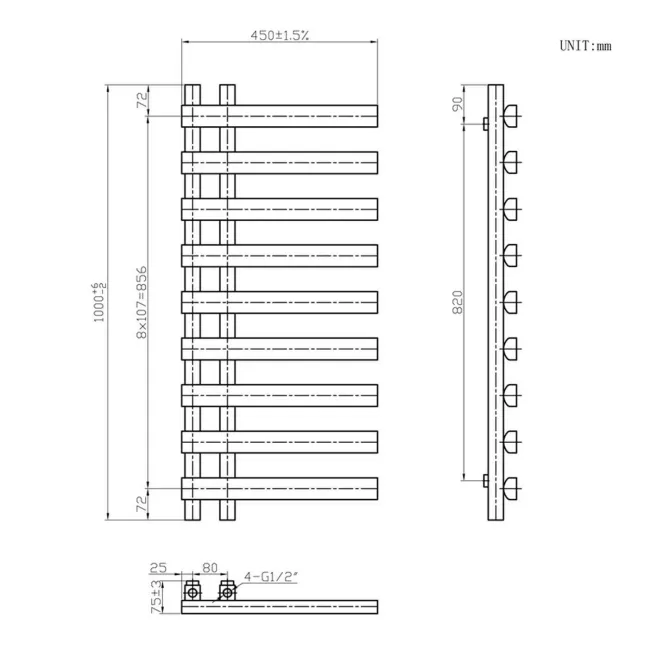 Palermo Electric Matt Black Designer Heated Towel Rail 1000x450mm