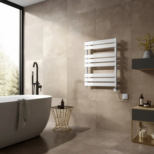 Santorini Electric White Flat Panel Heated Towel Rail 800x600mm
