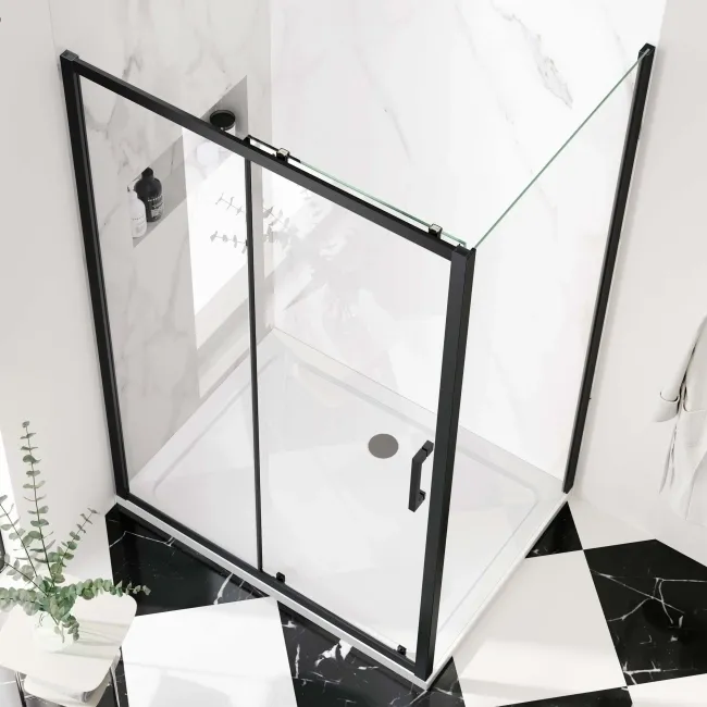 Hamburg Matt Black Easy Clean 8mm Sliding Shower Enclosure 1200x900mm - Easy Fix