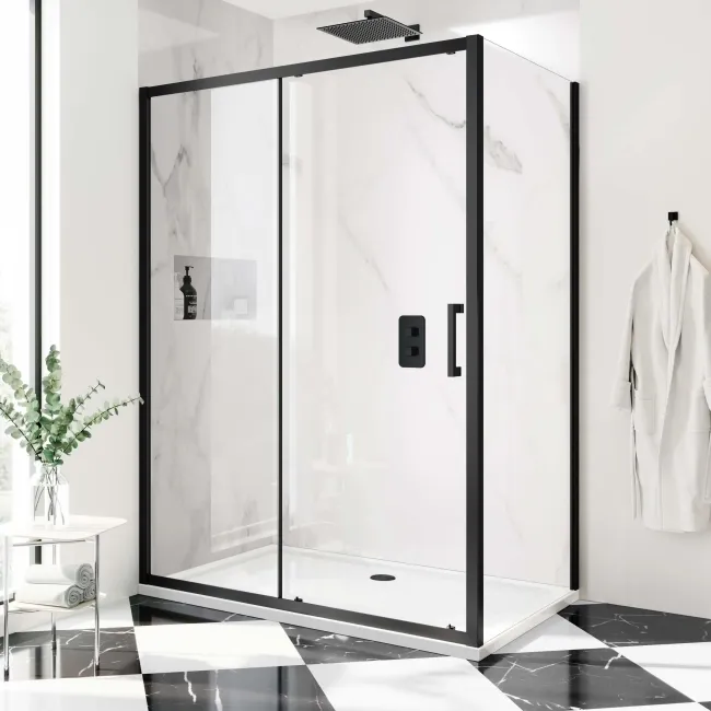 Hamburg Matt Black Easy Clean 8mm Sliding Shower Enclosure 1400x800mm - Easy Fix