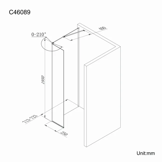 Copenhagen Easy Clean 8mm Wet Room Shower Glass 700mm & 250mm Pivotal Return Panel