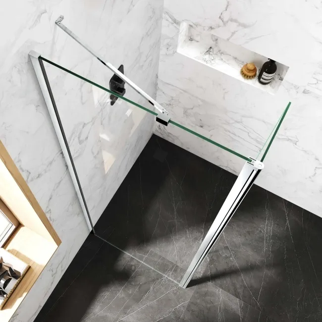 Copenhagen Easy Clean 8mm Wet Room Shower Glass 800mm & 250mm Pivotal Return Panel