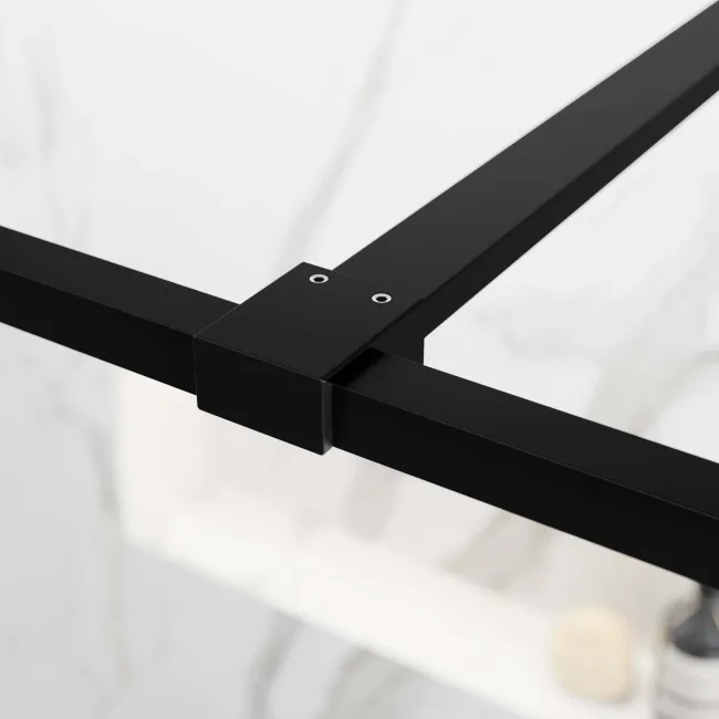 Munich Matt Black Grid 8mm Walk In Shower Enclosure 1000mm & 900mm Glass with Pivotal Return Panel