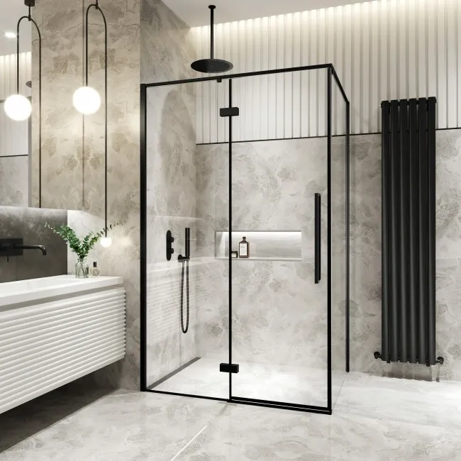 Helsinki Matt Black Premium Easy Clean 8mm Hinged Shower Enclosure 1200x800mm