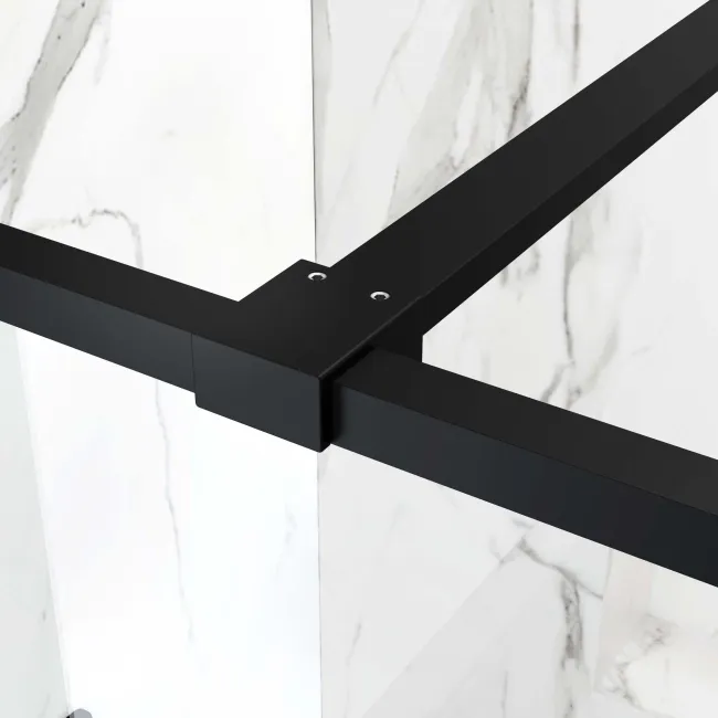 Munich Matt Black Framed 8mm Wet Room Shower Glass 800mm & 250mm Pivotal Return Panel