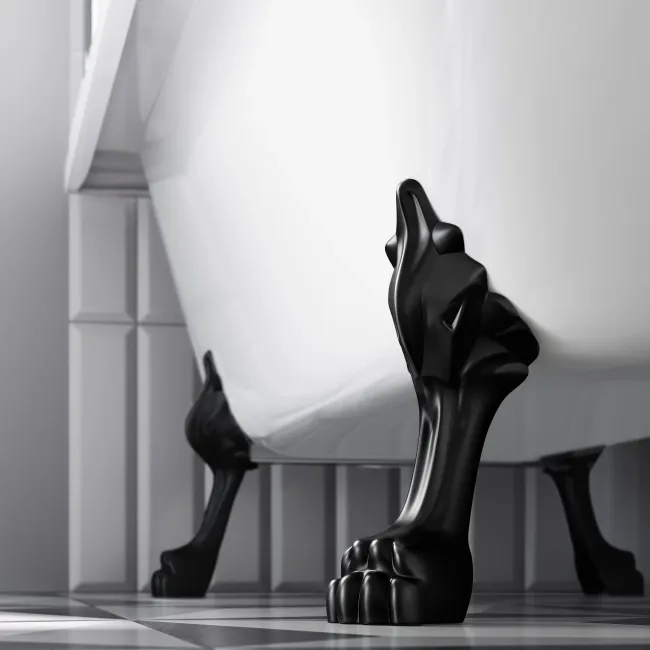 Abingdon 1500 Roll Top Shower Bath - Black Claw Feet & 6mm Easy Clean Matt Black Grid Screen