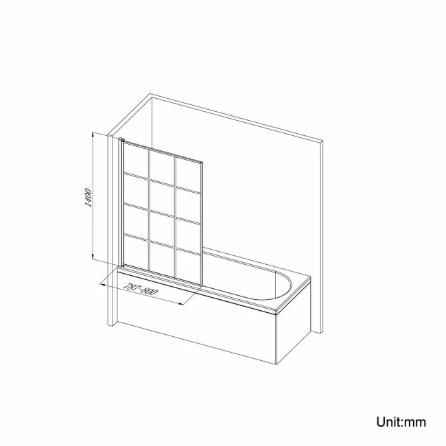 Hereford Square Shower Bath 1800x800 & 6mm Easy Clean Matt Black Grid Bath Screen