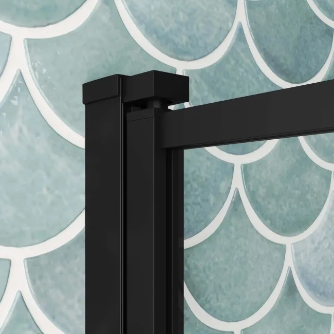 Oakham 1700 Space Saving Shower Bath & 6mm Easy Clean Matt Black Framed Bath Screen - Right Handed