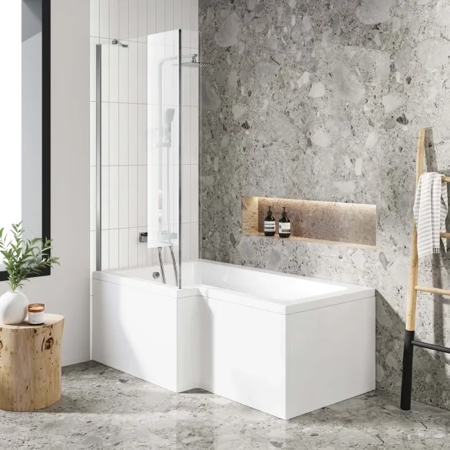 L Shaped 1600 Shower Bath & 4mm Fixed Screen - Left Handed