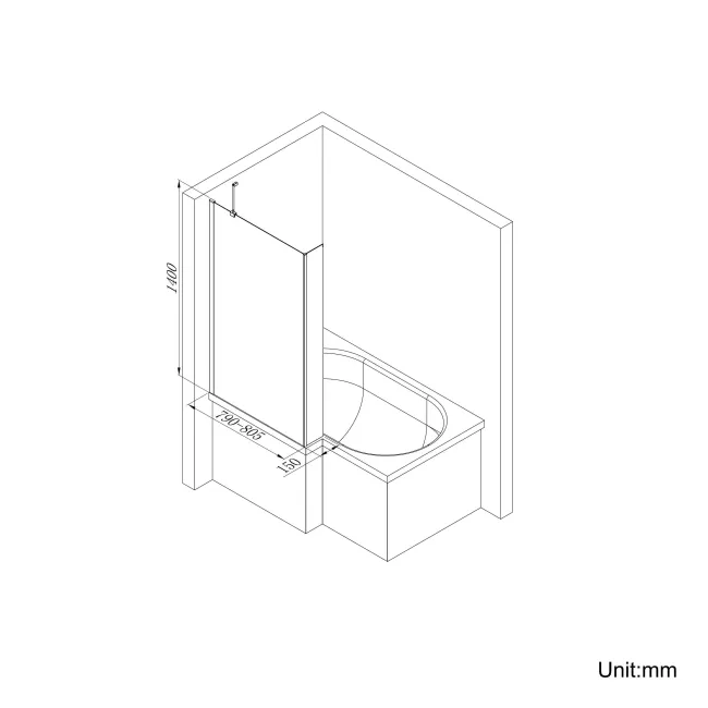 L Shaped 1600 Shower Bath & 4mm Fixed Screen - Right Handed