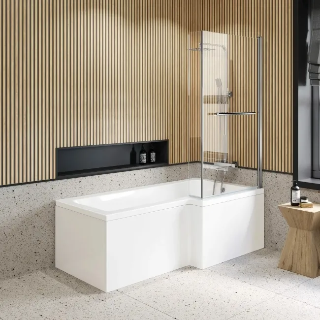 L Shaped 1700 Shower Bath & 6mm Easy Clean Screen with Rail - Right Handed