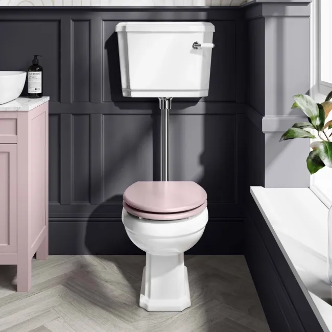 Hudson Traditional Toilet With Low-Level Cistern and Cashmere Pink Wooden Seat
