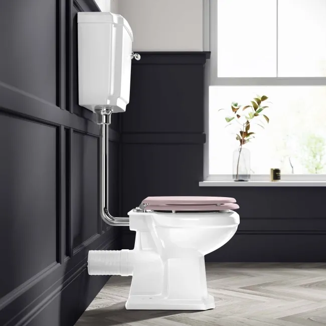 Hudson Traditional Toilet With Low-Level Cistern and Cashmere Pink Wooden Seat