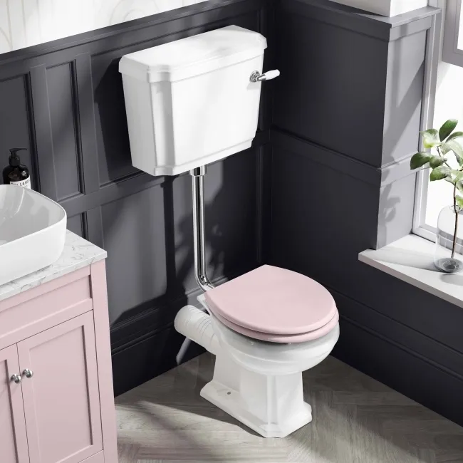 Hudson Traditional Toilet With Low-Level Cistern and Cashmere Pink Wooden Seat