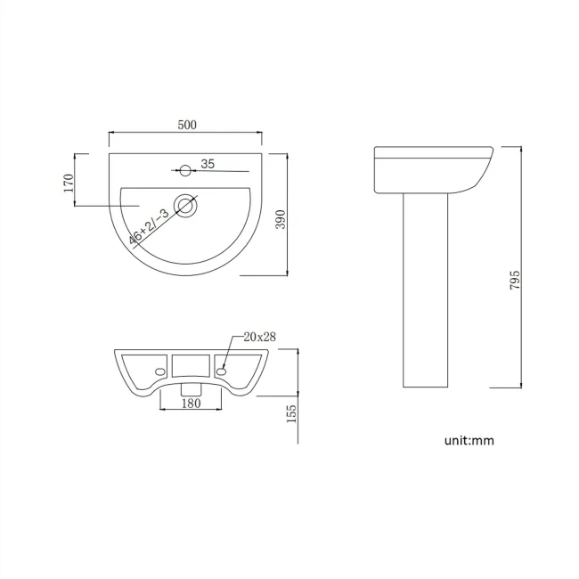 Denver Pedestal Basin 500mm