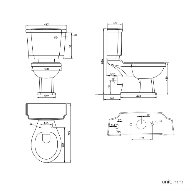Hudson Traditional Close Coupled Toilet & Pedestal Basin Set - Single Tap Hole