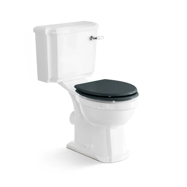 Hudson Traditional Close Coupled Toilet With Inky Blue Seat & Pedestal Basin - Single Tap Hole
