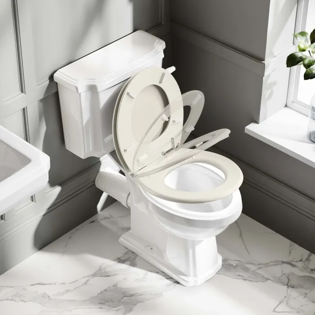 Hudson Traditional Toilet With Chalk White Seat & Pedestal Basin Set - Double Tap Hole