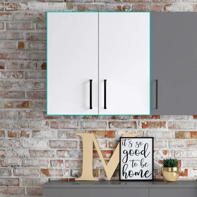 White Wall Hung Cabinet 600x600mm - Black Accents