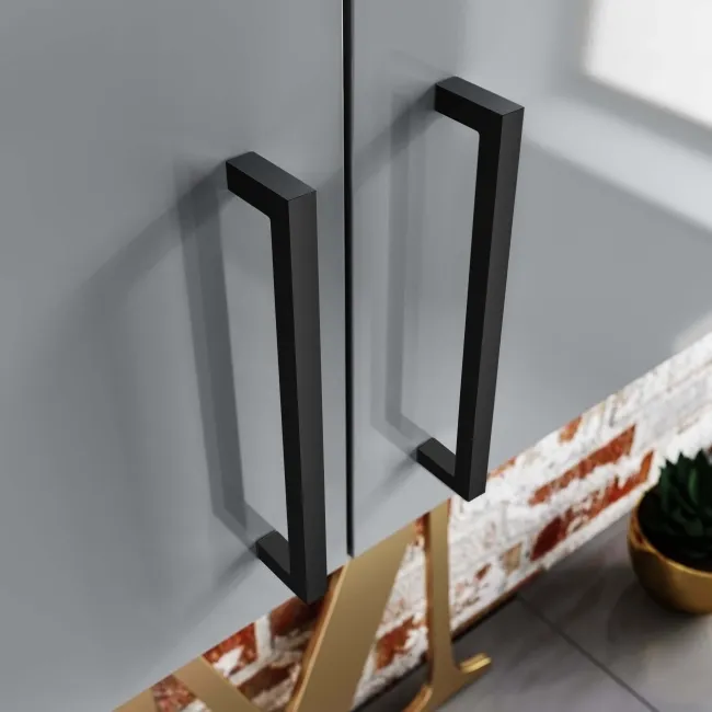 Harper Stone Grey Wall Hung Cabinet 600x600mm - Black Accents