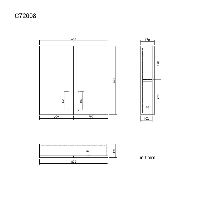 Harper Stone Grey Wall Hung Cabinet 600x600mm - Black Accents