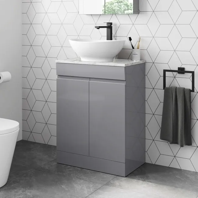 Trent Stone Grey Vanity with Marble Top & Oval Counter Top Basin 600mm