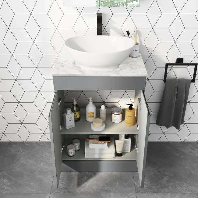 Trent Stone Grey Vanity with Marble Top & Oval Counter Top Basin 600mm
