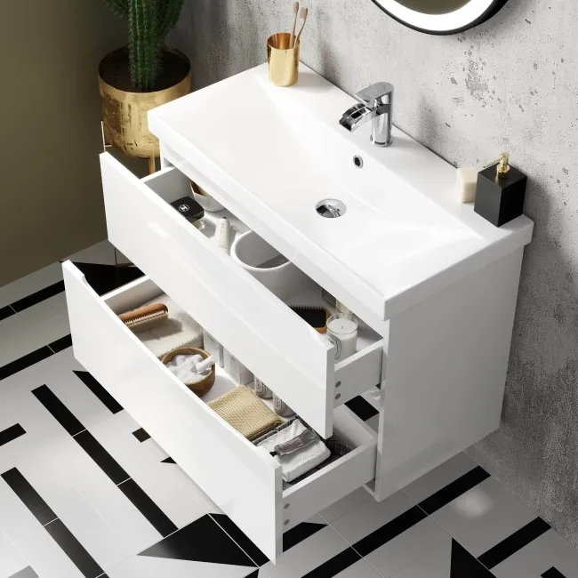 Austin Gloss White Wall Hung Basin Drawer Vanity 800mm