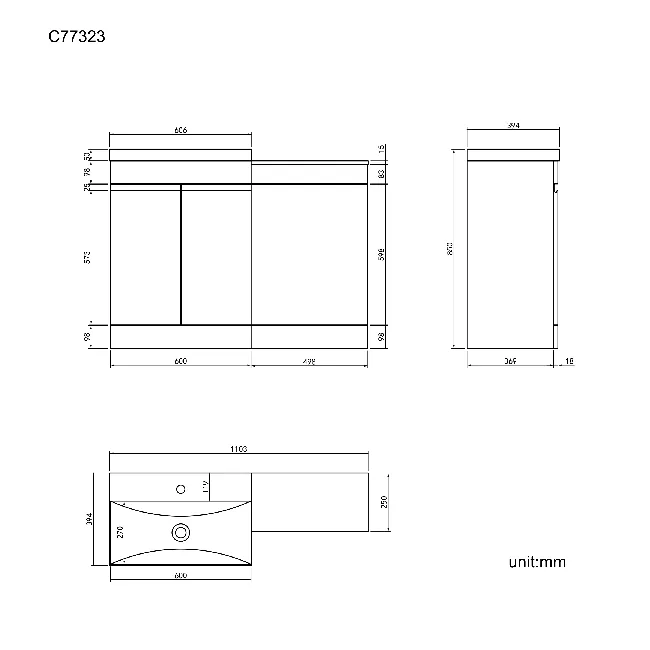 Trent Gloss White Basin Vanity and Back To Wall Unit 1100mm