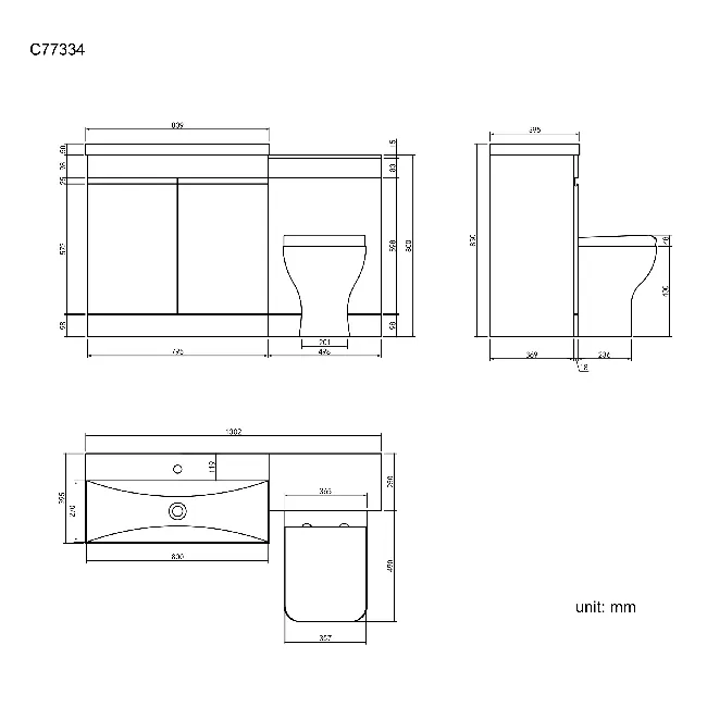 Trent Gloss White Combination Vanity Basin and Atlanta Toilet 1300mm