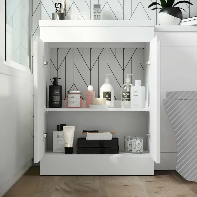 Trent Gloss White Basin Vanity and Back To Wall Unit 1100mm - Left Handed